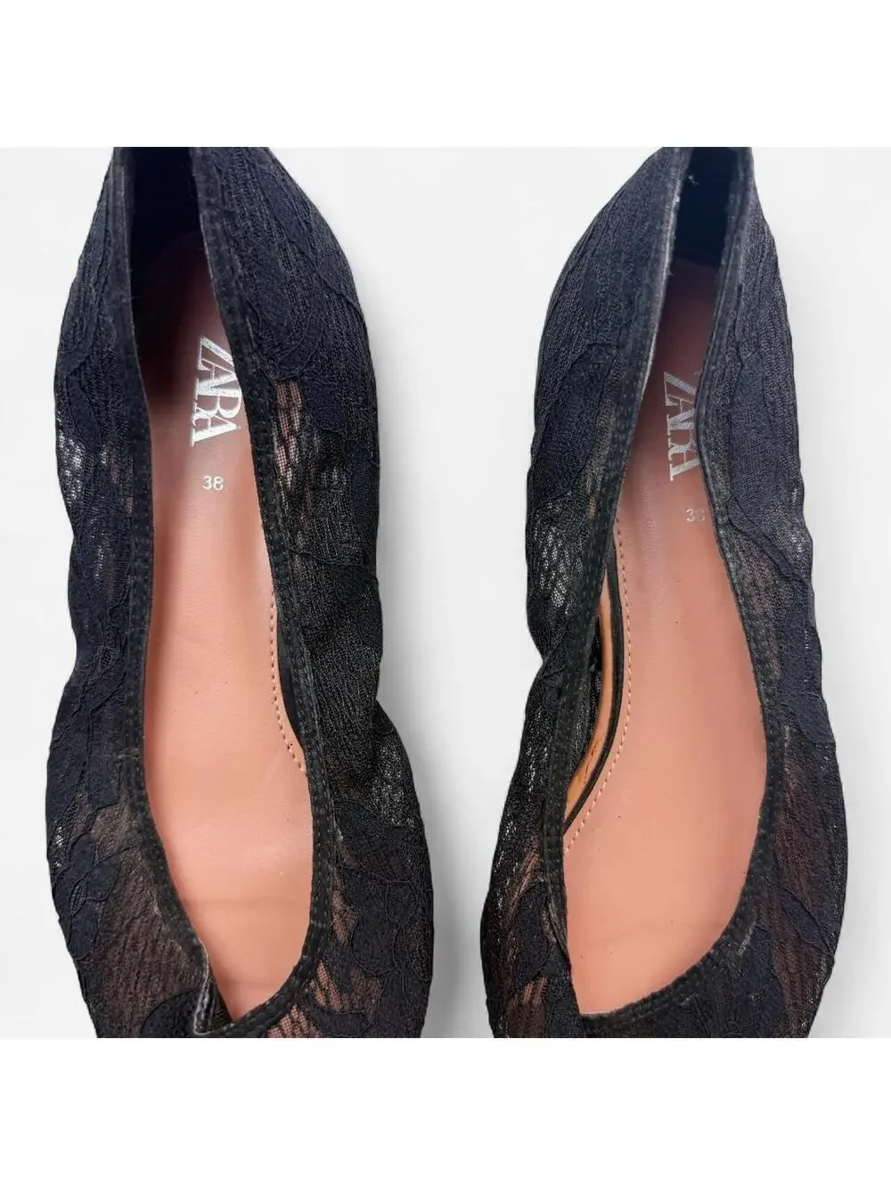 Zara Black Lace Pointed Toe Ballet Flats